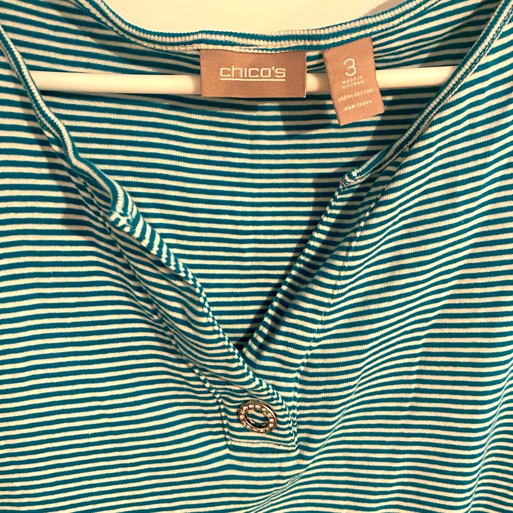 Chico Size 3 3/4 sleeve striped v neck